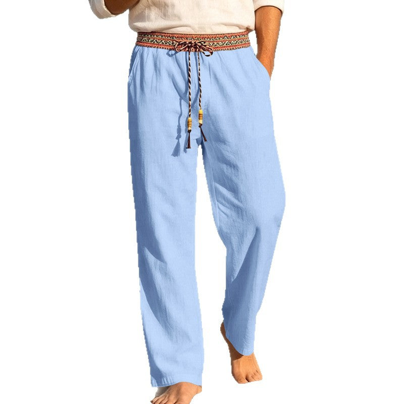 Men's summer relaxed pants with woven decorative waistband and straight leg Mune Fashion