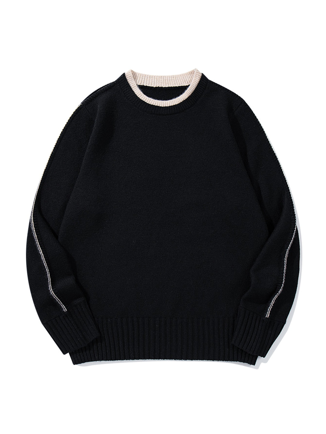 Unisex Fine Knit Round Neck Sweater with Wide Ribbed Cuff and Dropped Shoulder Mune Fashion