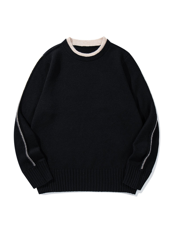 Unisex Fine Knit Round Neck Sweater with Wide Ribbed Cuff and Dropped Shoulder Mune Fashion