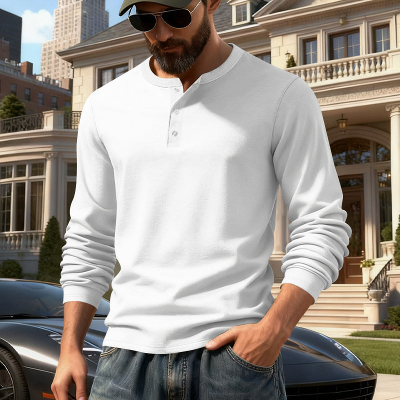Men's fitted long sleeve Henley shirt with stand-up collar, fine cotton stretch and ribbed cuffs Mune Fashion