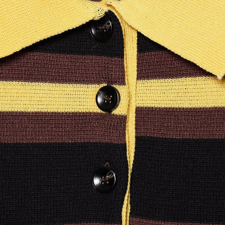 Women Striped Rugby Sweater with Polo Collar and Button Placket Mune Fashion