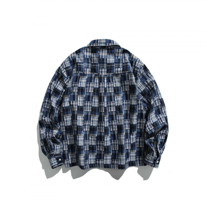 Unisex Checked Overshirt in Boxy Cut with Chest Pocket and Shirt Collar Mune Fashion