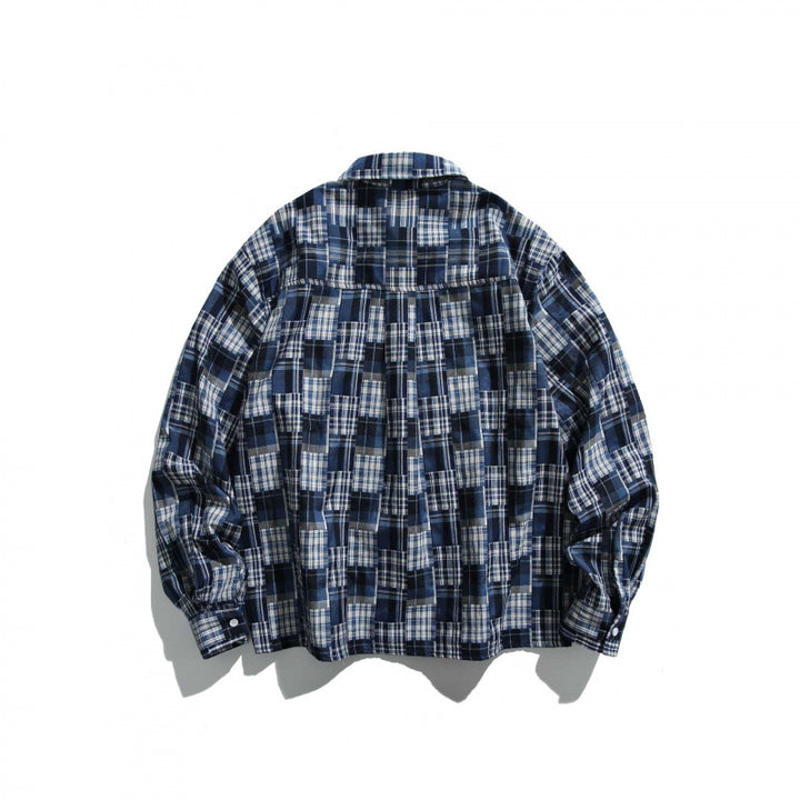 Unisex Checked Overshirt in Boxy Cut with Chest Pocket and Shirt Collar Mune Fashion