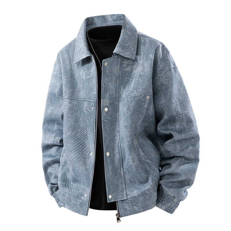 Men's textured canvas work jacket with zip front, concealed snap placket, and elastic cuffs Mune Fashion
