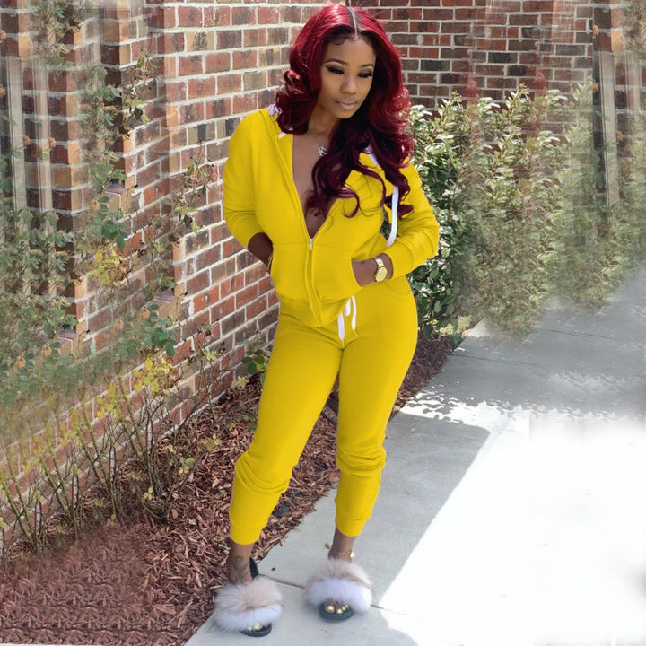 Ladies fitted hooded sweatdress set with zipper and snug jogging pants Mune Fashion
