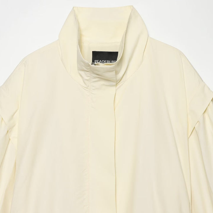 Women Lightweight Tailored Jacket with Stand Collar, Tied Belt and Cape Sleeve Detail Mune Fashion