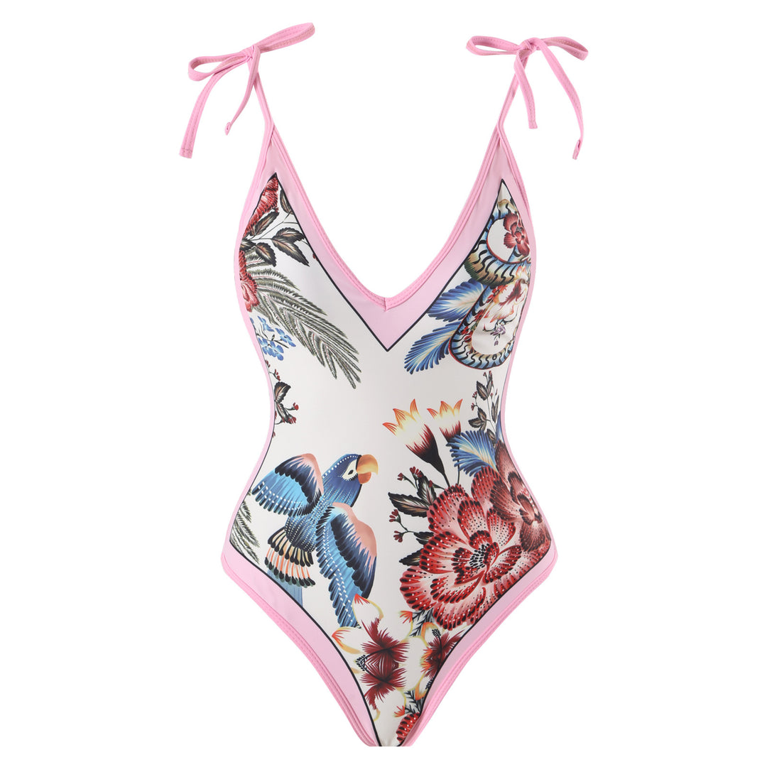 Women's One-Piece Swimsuit with Stylish Crane Design Mune Fashion