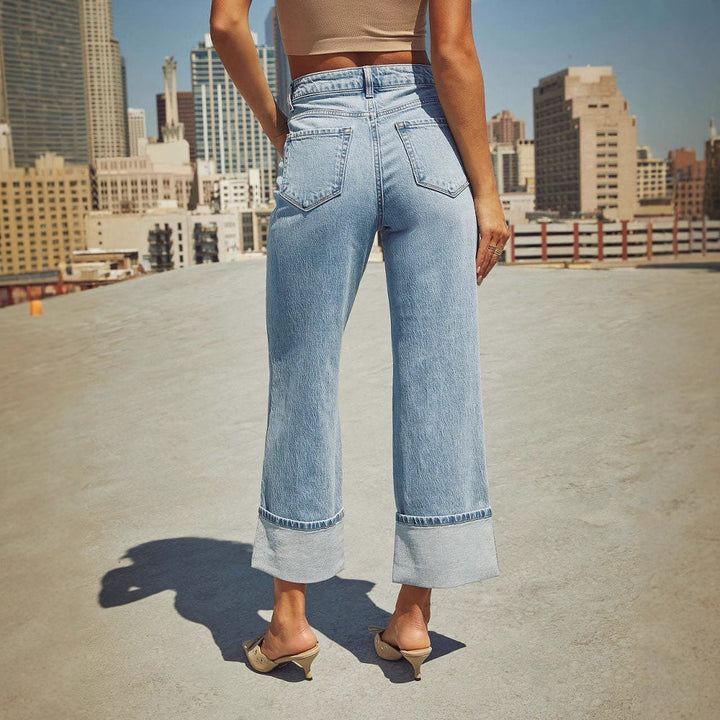 Women high-waisted culotte jeans with wide cuff and straight leg Mune Fashion