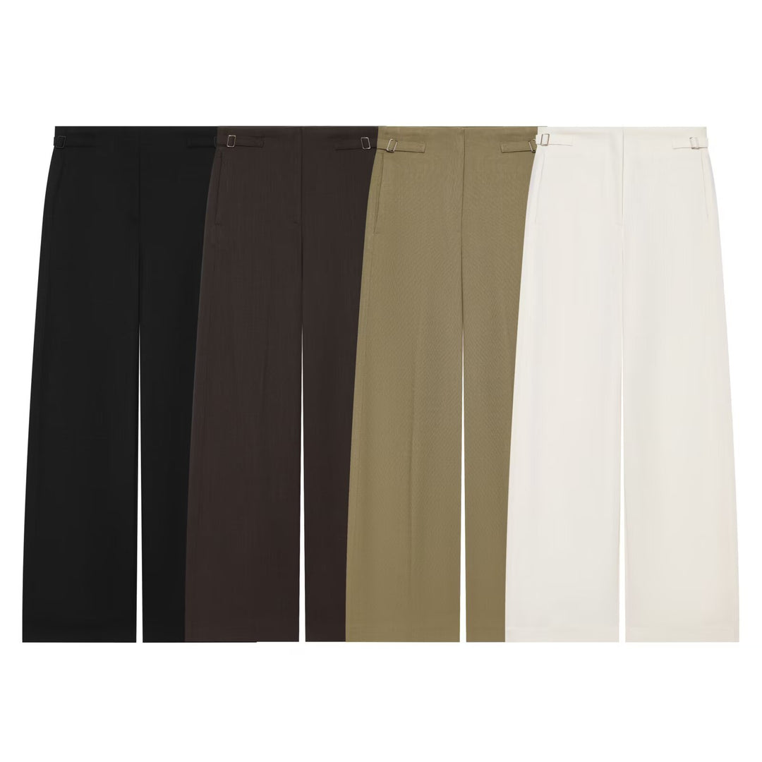 Women's Wide High Waist Culotte Pants with clear front seam and side waist straps Drune