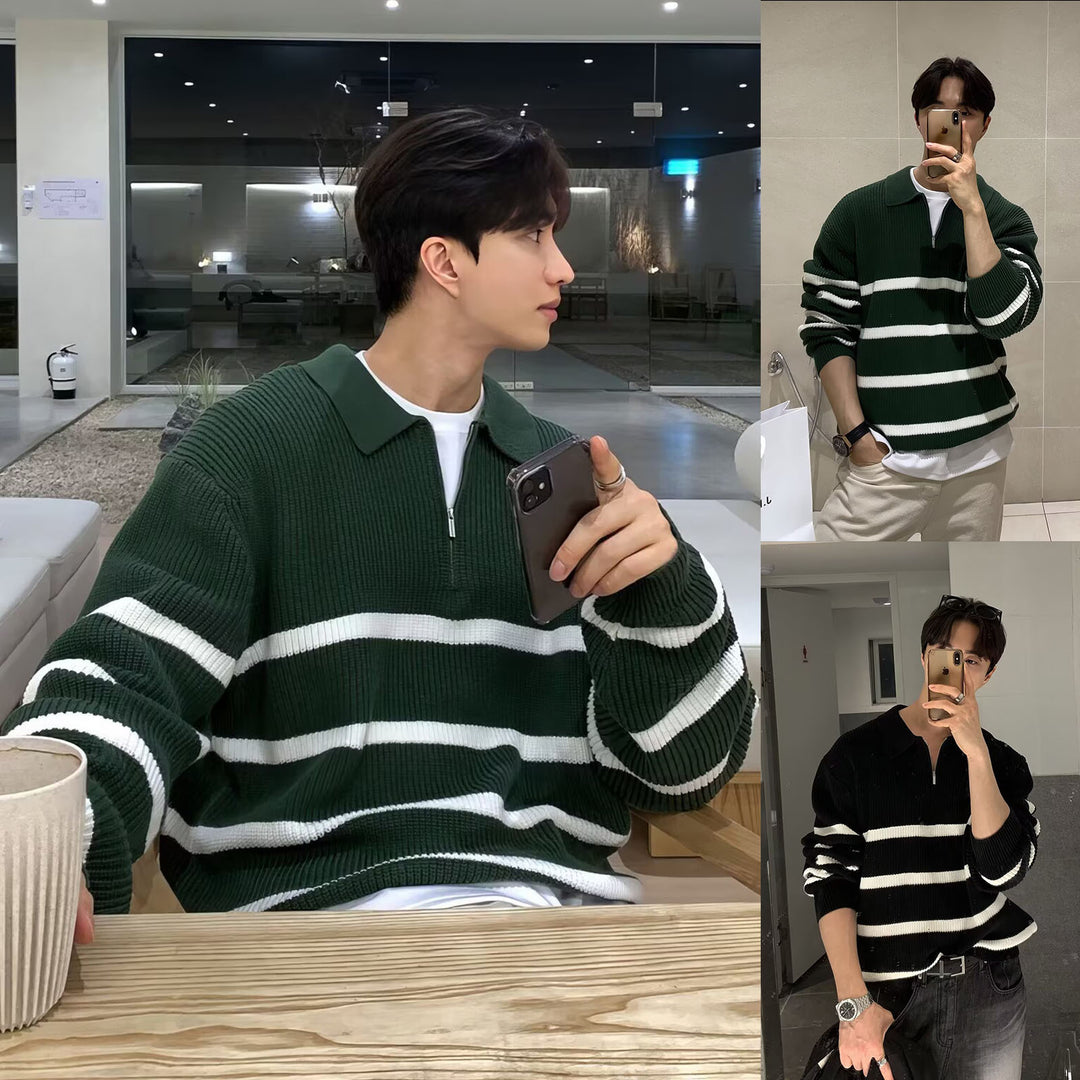 Men's Fashionable Short Sleeve Sweater with Stripes Mune Fashion
