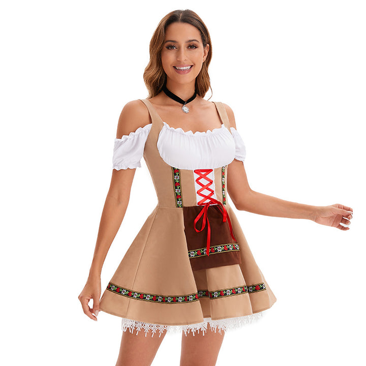 Women's nano traditional Oktoberfest dirndl mini dress with lacing and removable apron Mune Fashion