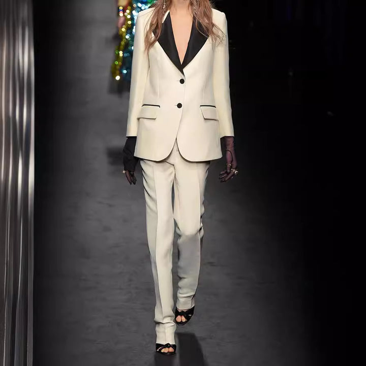 Women’s Tuxedo Jacket in Tailoring with pointed Shawl Collar and contrasted Lapel Trim Mune Fashion