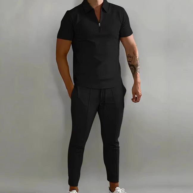 Men's Sporty Short Sleeve Polo Shirt and Pant Set