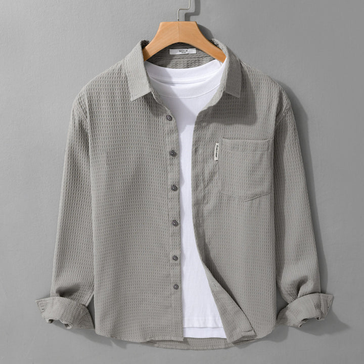 Men's Lightweight Waffle Structure Shirt made of Cotton Blend with Overshirt Cut and Chest Pocket Mune Fashion