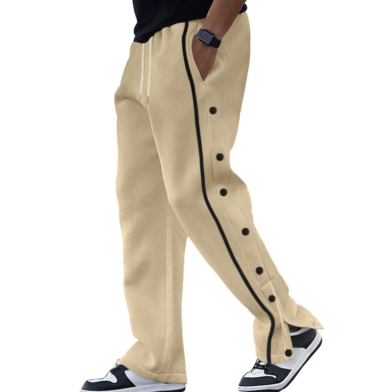 Men's side snap button training pants with contrast stripes and wide cut Mune Fashion