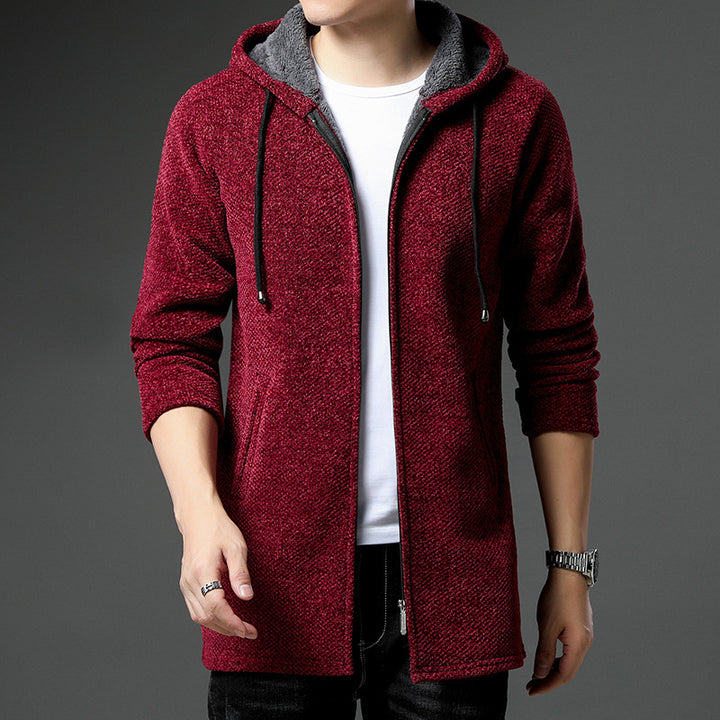 Men's urban hooded knitted coat with teddy lining, concealed zipper and side pockets Mune Fashion