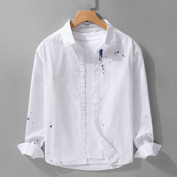 Men's shirt with artistic paint splatter and classic kent collar Mune Fashion