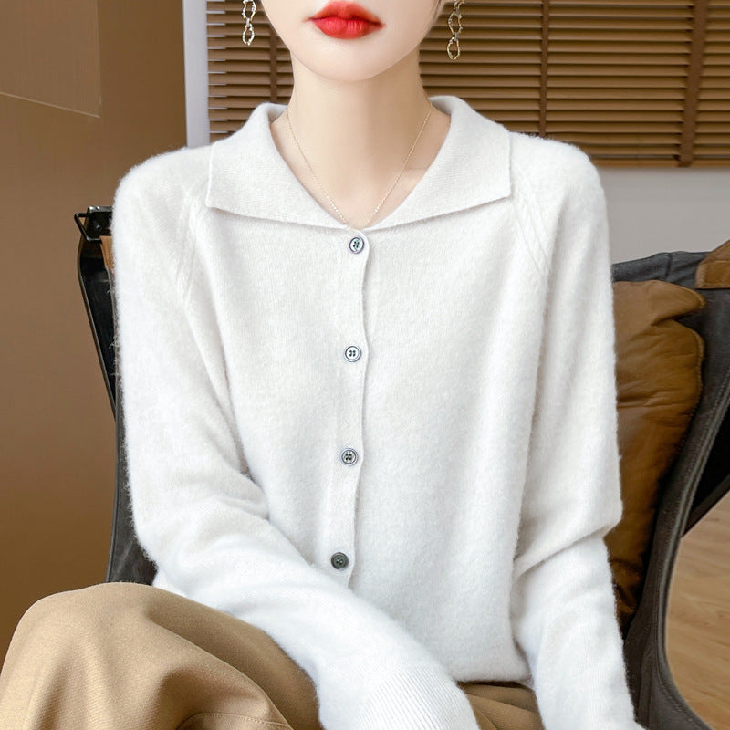Women's Cozy Notched Collar Cardigan in Cashmere Look with Mohair Effect Mune Fashion