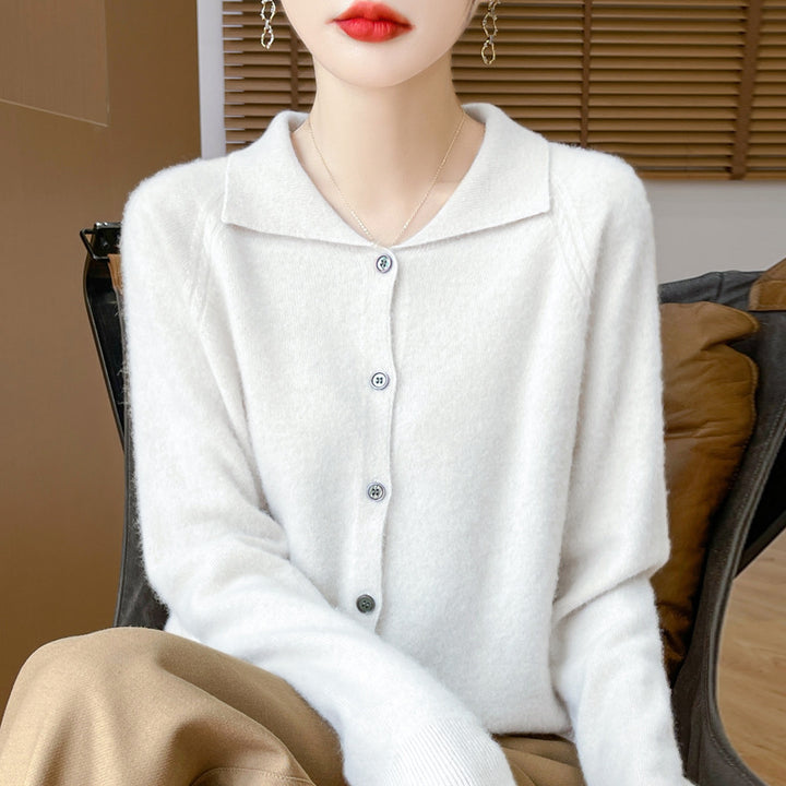 Women's Cozy Notched Collar Cardigan in Cashmere Look with Mohair Effect Mune Fashion