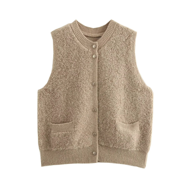 Ladies Sleeveless Teddy Vest with Button Placket and Patch Pockets Mune Fashion