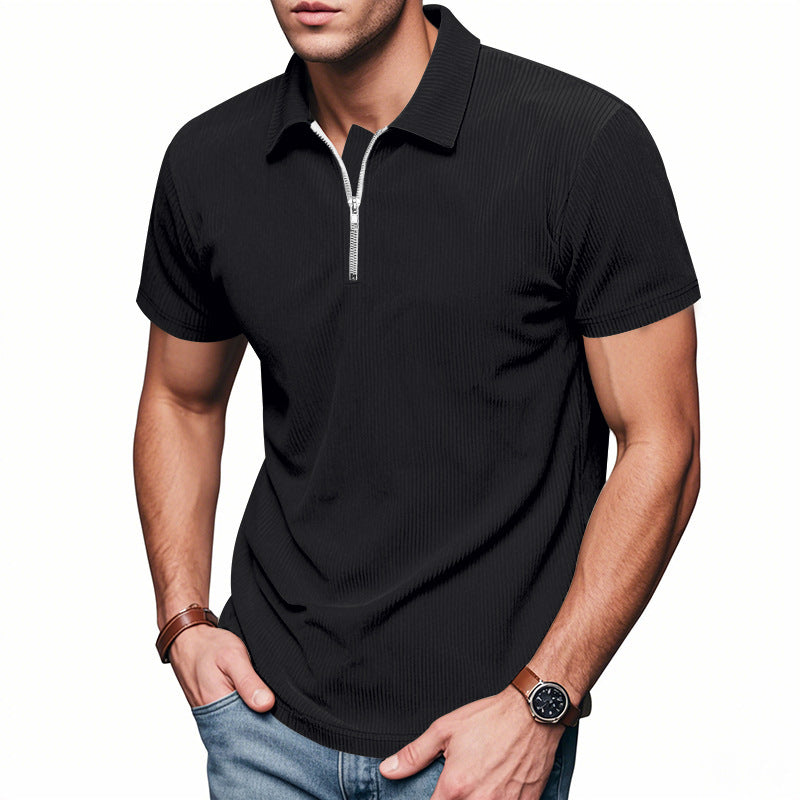 Unisex short-sleeved half-zip polo made of ribbed jersey with shirt collar Mune Fashion