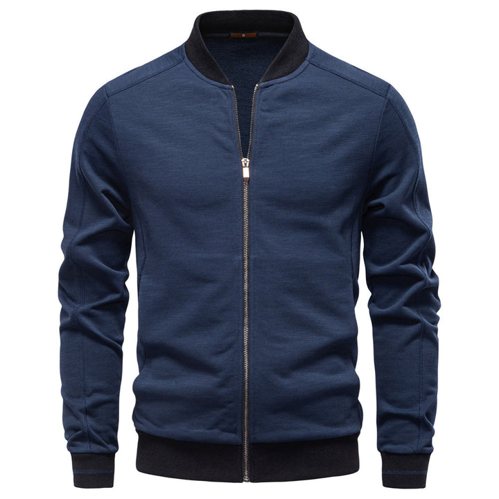 Men's slim zip jacket in bomber style with fine mélange texture, stand collar and elastic ribbed cuffs Mune Fashion