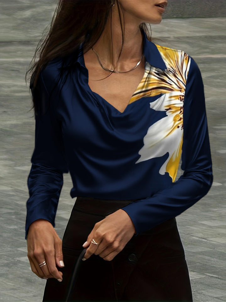 Women's satin blouse with waterfall collar and shirt collar Mune Fashion