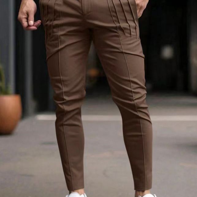 Men's slim pleat chinos with decorative longitudinal pleats and tapered leg Mune Fashion