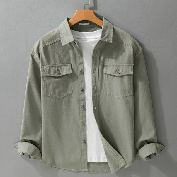 Men's Twill Overshirt in Worker Style with Double Chest Pockets and Relaxed Fit Mune Fashion