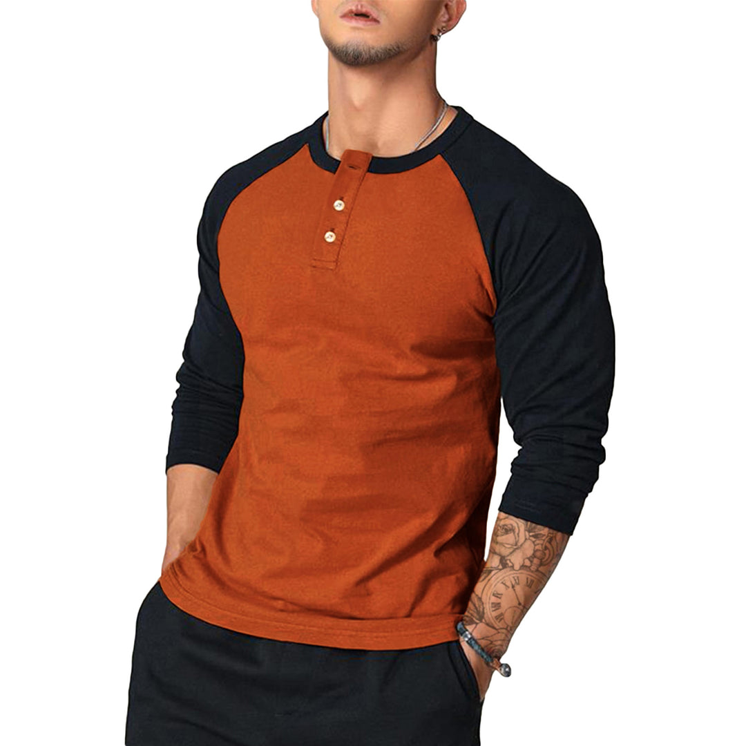 Men's Casual Long Sleeve Henley Shirt with Contrast Sleeves Mune Fashion