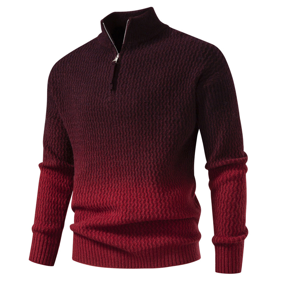 Men's fine-knit half-zip pullover with textured wave pattern and standing collar Mune Fashion