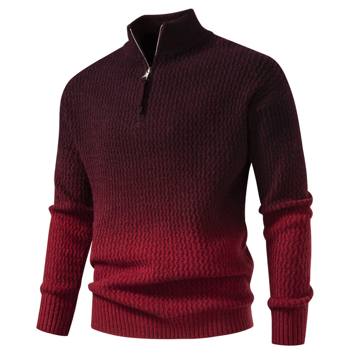 Men's fine-knit half-zip pullover with textured wave pattern and standing collar Mune Fashion