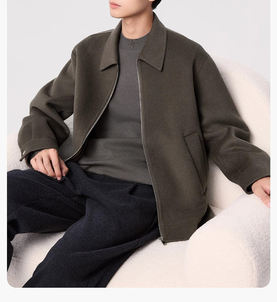 Men's short jacket made of wool blend with zipper and shirt collar Mune Fashion