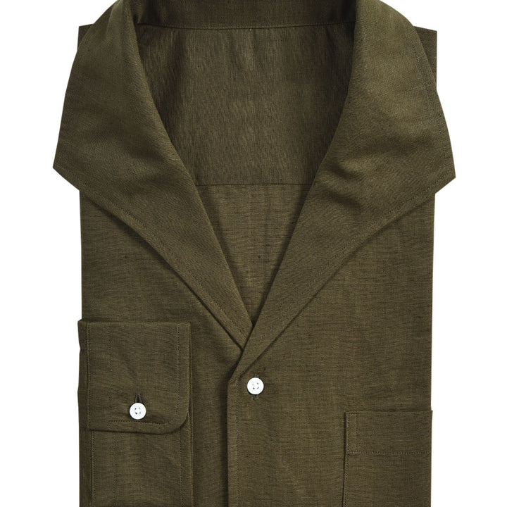 Men's Lightweight Linen Blend Shirt with Open Camp Collar, Patch Pockets and Button Cuffs Mune Fashion