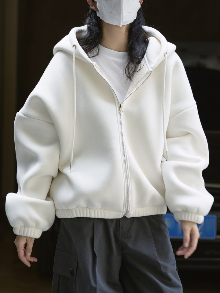 Women Oversized Hooded Zip Jacket with Teddy Lining and Elastic Hem Mune Fashion