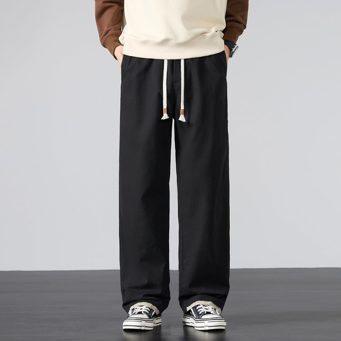 Men's Wide Cotton Canvas Pants in Wide Leg with Drawstring Waist Mune Fashion
