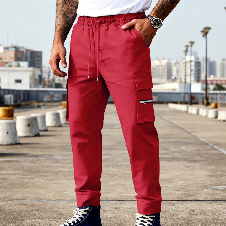 Men's cargo joggers with elastic waistband, drawstring and zippered pockets Mune Fashion