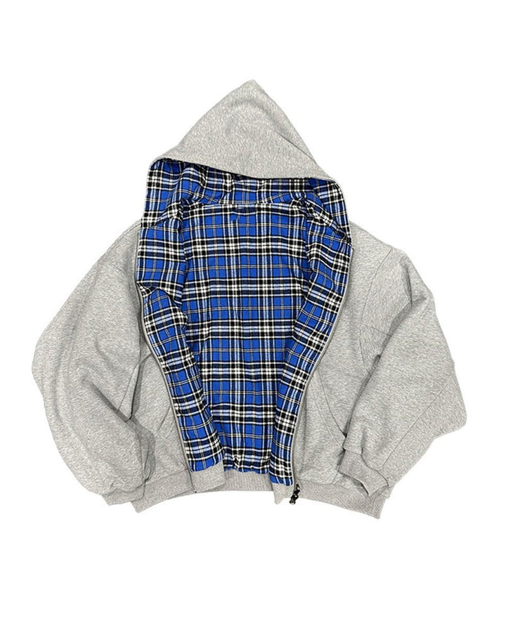Unisex non-padded hooded jacket with checked flannel lining and zipper Mune Fashion