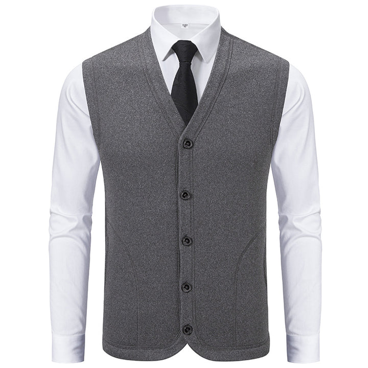 Men's Sleeveless Fine Knit Vest with V-Neck and Continuous Button Placket Mune Fashion
