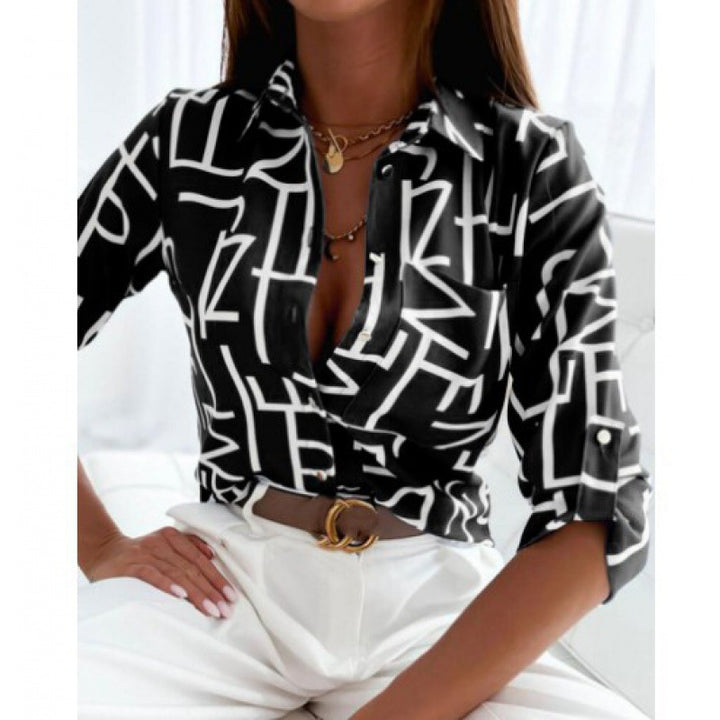 Women's satin blouse with graphic all-over print and tailored fit Mune Fashion