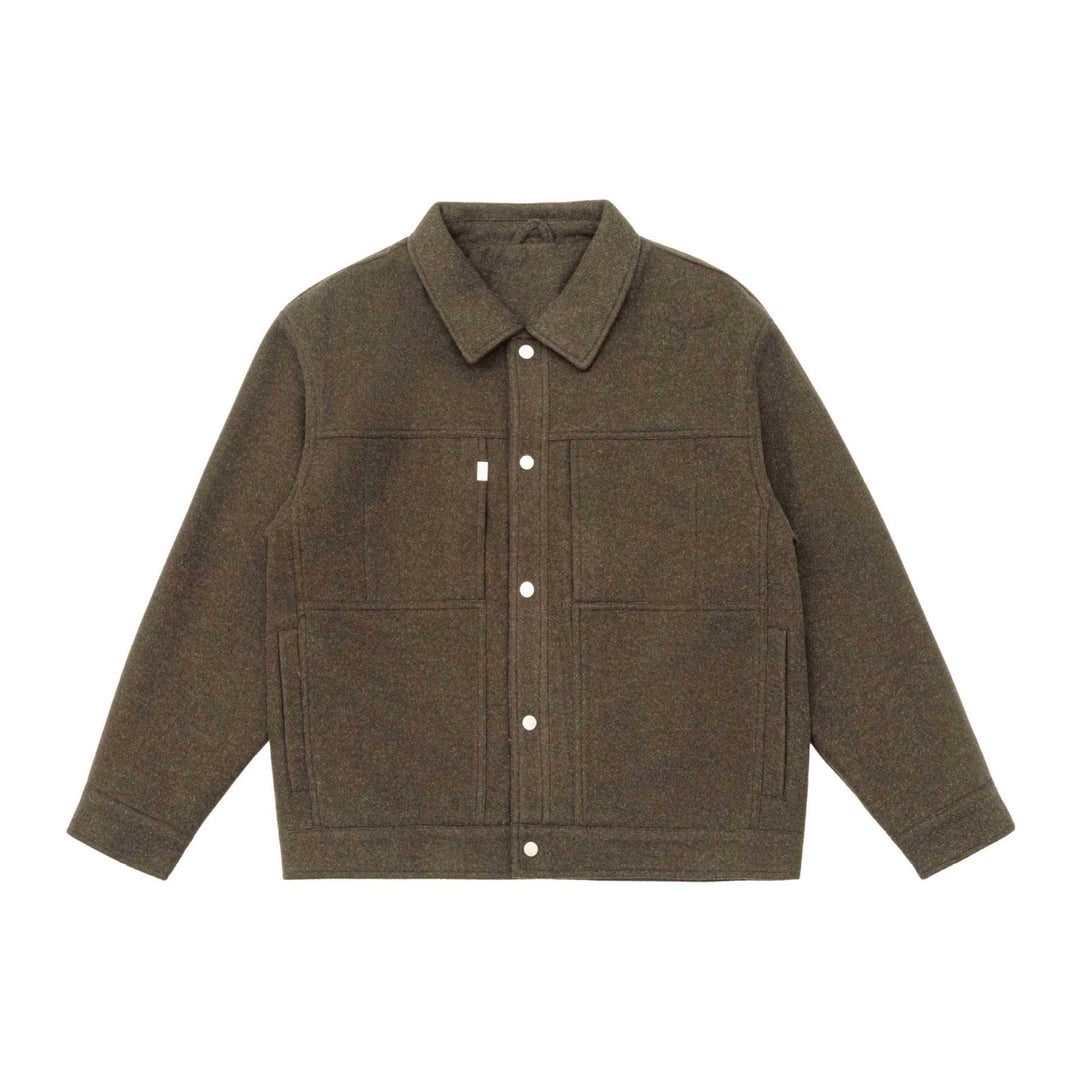 Men's Boxy Wool Blend Blouson Jacket with Snap Front and Flap Pockets