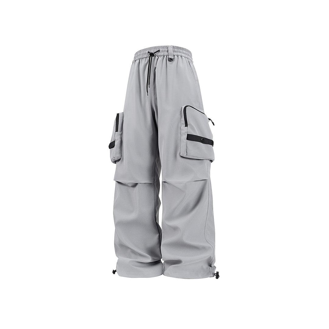 Men's Wide Utility Cargo Pants with Oversized Flap Pockets and Drawstring Waist Drune