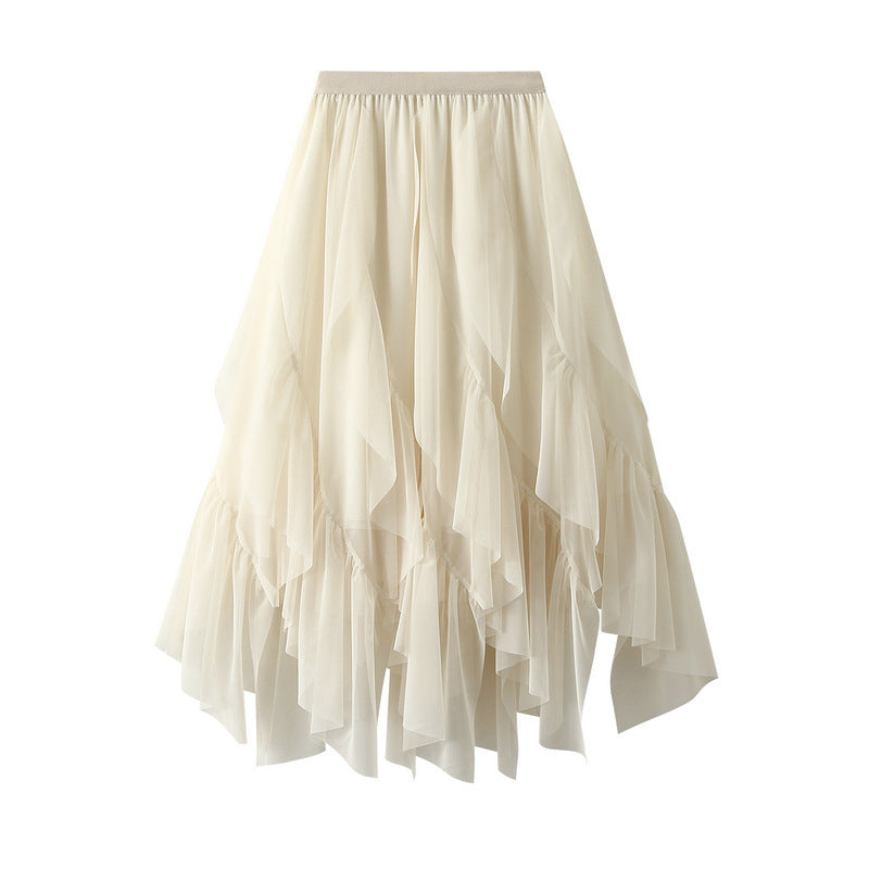 Women's layered tulle tiered skirt with asymmetric ruffle and elastic waistband Mune Fashion
