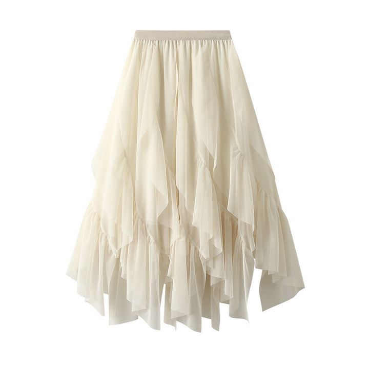 Women's layered tulle tiered skirt with asymmetric ruffle and elastic waistband Mune Fashion