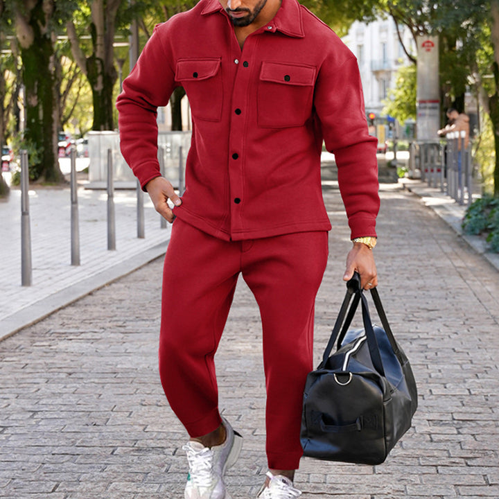 Men's two-piece overshirt and joggers set made of textured jersey with patch chest pockets and tapered silhouette Mune Fashion