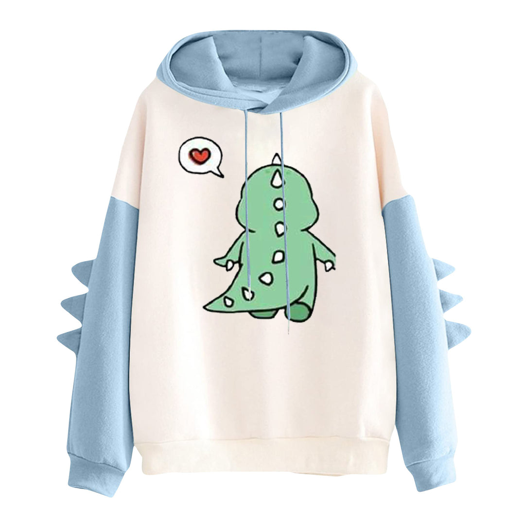 Women's hooded pullover with cute dinosaur print and three-dimensional sleeve details Mune Fashion