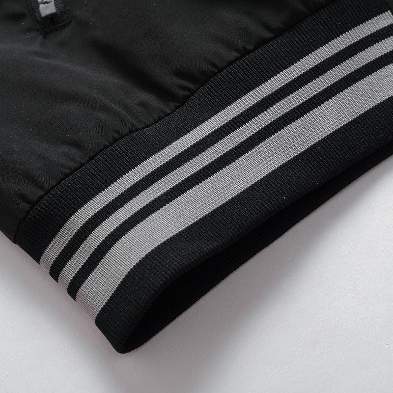 Men's Lightweight Windbreaker Blouson with Stand Collar, Zipper Pockets and Striped Ribbed Cuffs Mune Fashion