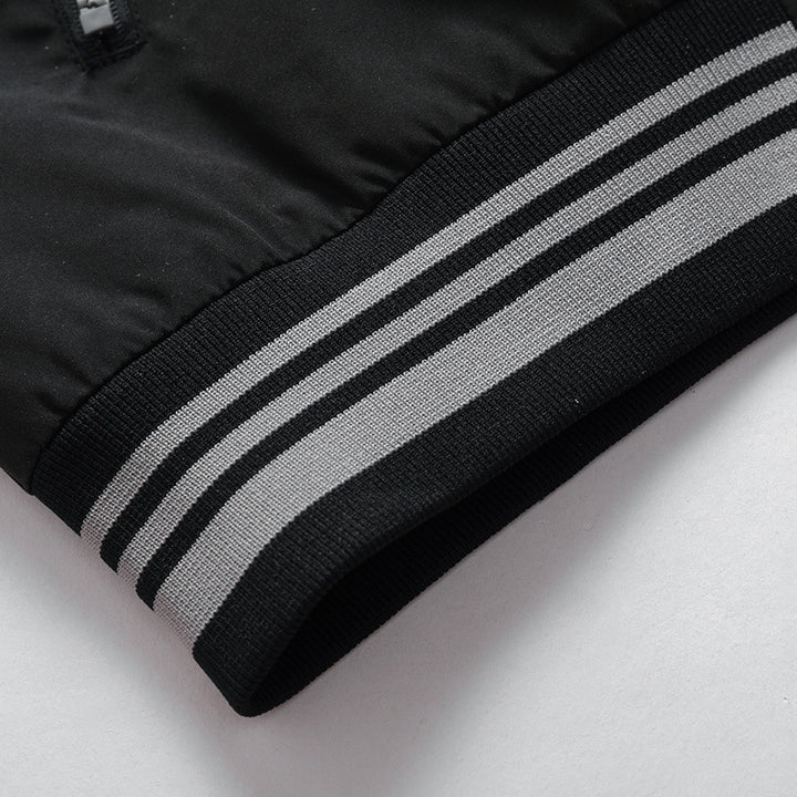 Men's Lightweight Windbreaker Blouson with Stand Collar, Zipper Pockets and Striped Ribbed Cuffs Mune Fashion