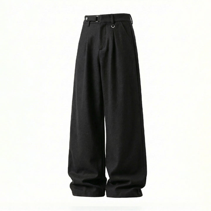 Women's Loose High-Waist Pants with Pleats, D-Ring and Wide Leg Mune Fashion