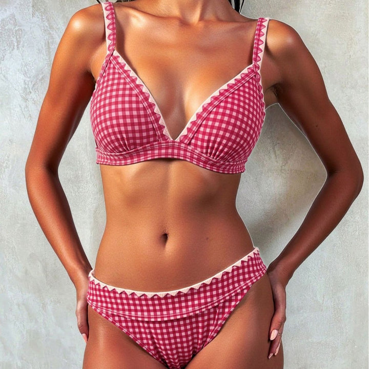 Women's Triangle Bikini with Playful Checkered Design Mune Fashion